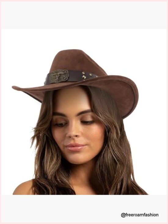 Cowboy Hat with Shapeable Brim, Unisex, 3 Decorative Buckles main image 5